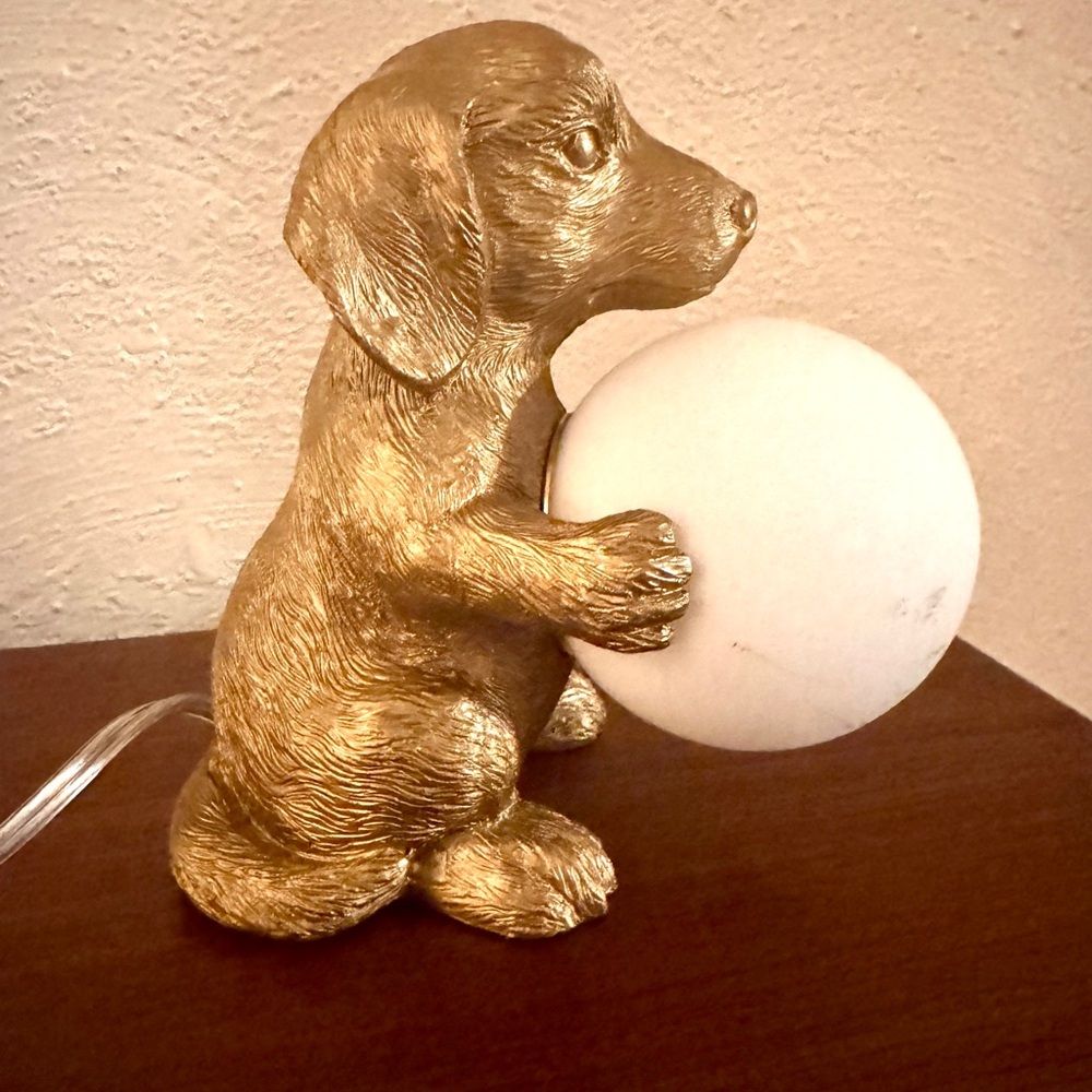 Gold Doxie Dachshund Dog Lamp with White Globe
